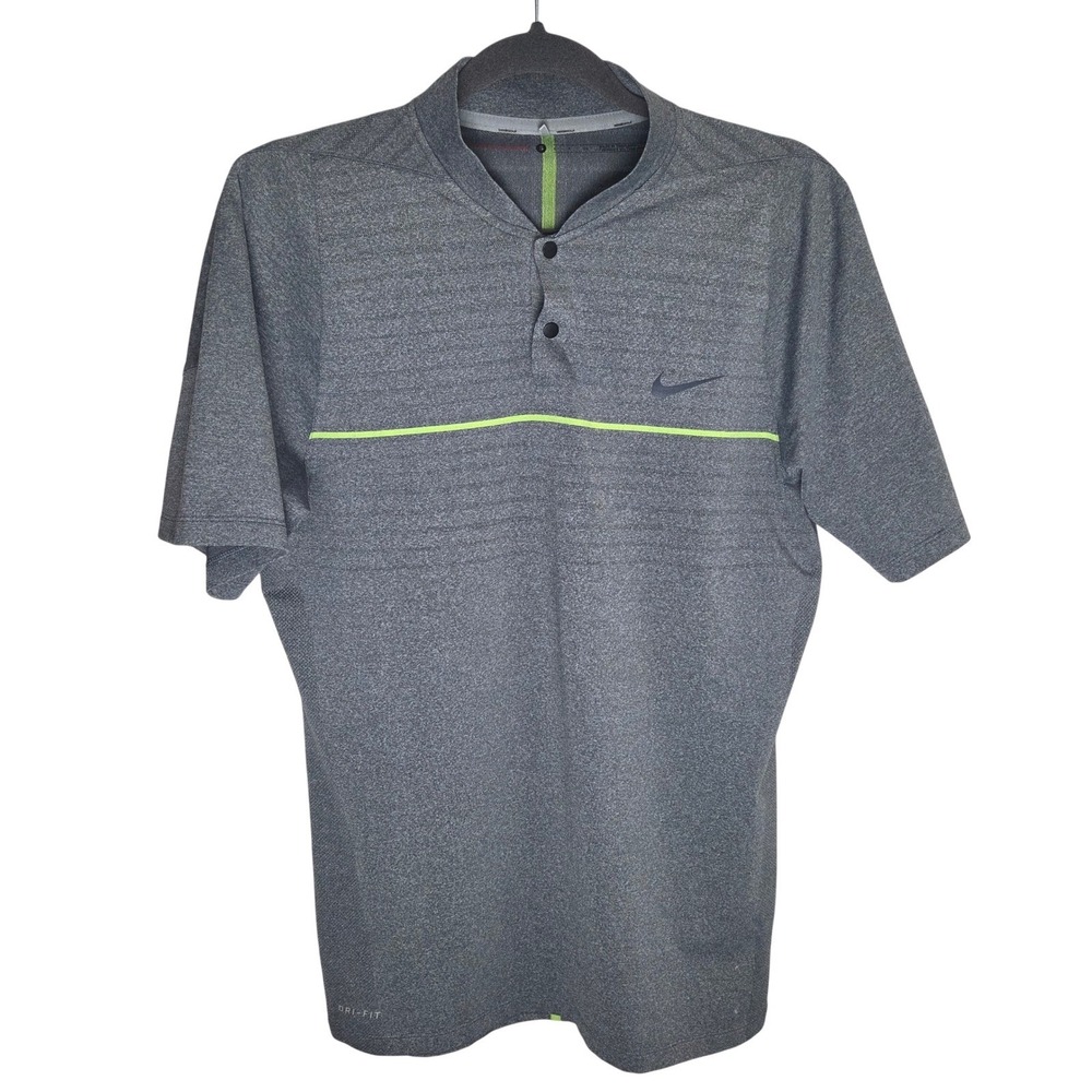Nike Tiger Woods Collection Golf‎ Polo Mens Small Gray Lime Green Blade Collar S